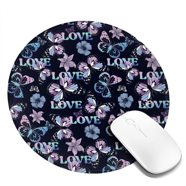 Anti Slip Rubber Round Mousepads Desktop Notebook Mouse Mat with Stitched Edge for Working and Gaming (Love Butterflies ) - 9