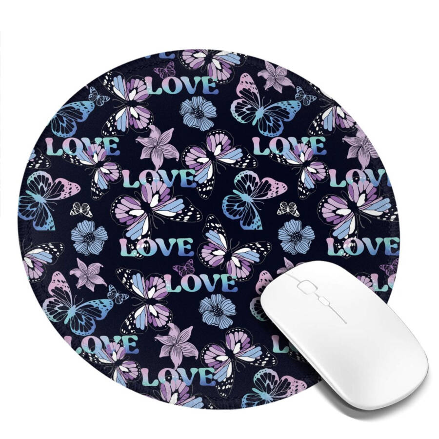 Anti Slip Rubber Round Mousepads Desktop Notebook Mouse Mat with Stitched Edge for Working and Gaming (Love Butterflies ) - 9