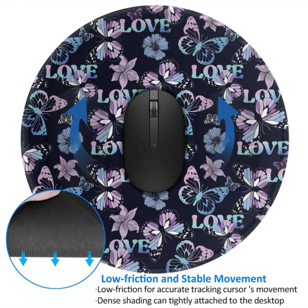 Anti Slip Rubber Round Mousepads Desktop Notebook Mouse Mat with Stitched Edge for Working and Gaming (Love Butterflies ) - 4