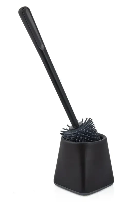 Antibacterial Silicone Tip Black Cone Toilet Brush Set - Toilet and Toilet Bowl Cleaning Brush - Black - EARABUL