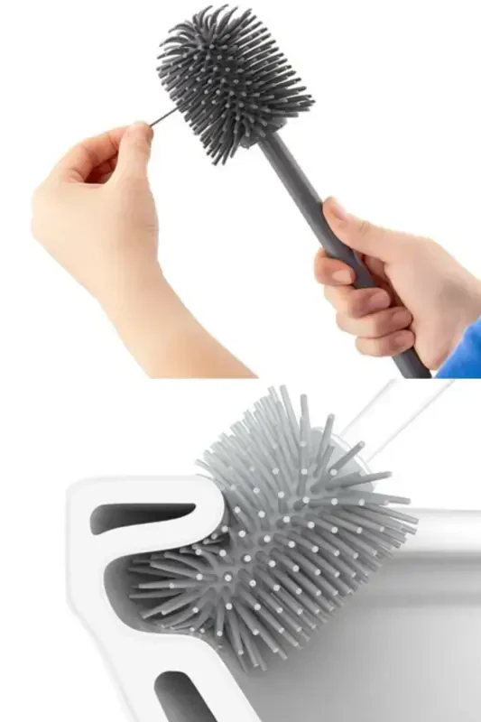 Antibacterial Silicone Tip Black Cone Toilet Brush Set - Toilet and Toilet Bowl Cleaning Brush - Black - 2