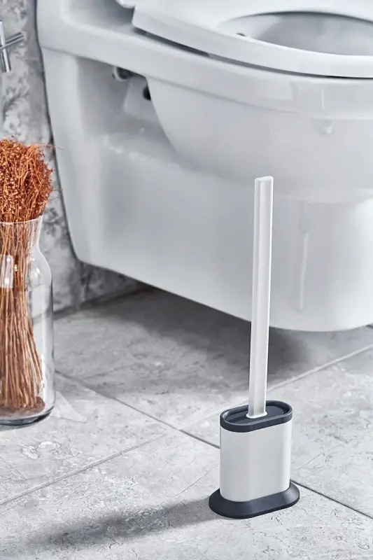 Antibacterial Silicone Toilet Brush Set - Toilet and Closet Cleaning Brush - White - VİGENTİNO