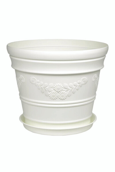 Antik Papatya Desenli Beyaz Renk Saksı 21 Litre-Beyaz - 4
