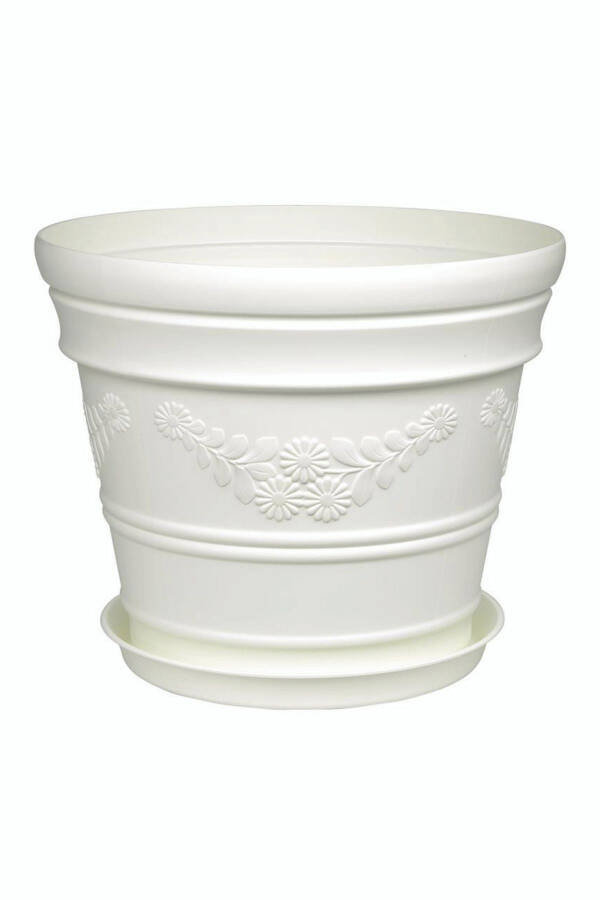Antik Papatya Desenli Beyaz Renk Saksı 21 Litre-Beyaz - 4