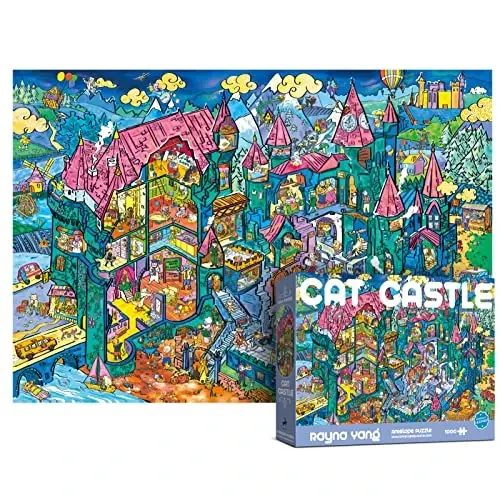 ANTELOPE 1000 Piece Puzzle Bundle, Young Adult, Cardboard, Pets and Entertainment Theme, 3 in 1 Set - Dog Park, Drive in Movie, Cat Castle - 4