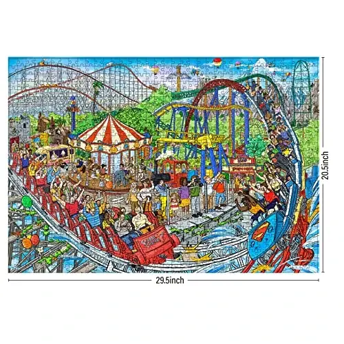 ANTELOPE 3 in 1 1000 Piece Puzzle Bundle - Roller Coaster, Drive in Movie, Cat Castle - 3000 Piece Jigsaw Puzzle, 3 Count, 15 Years and Up - 3