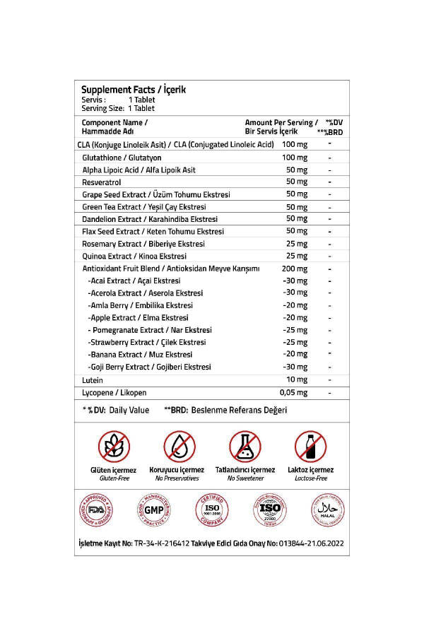 Antioksidan Destek Alfa Lipoik Asit + CLA + Resveratrol Tablet - 2