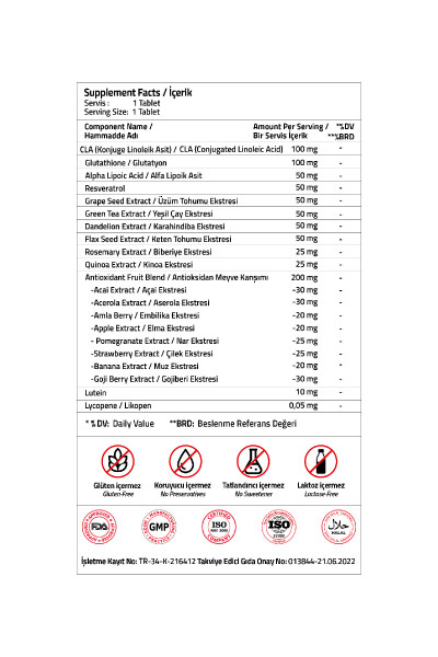 Antioksidan Destek Alfa Lipoik Asit + CLA + Resveratrol Tablet - 6