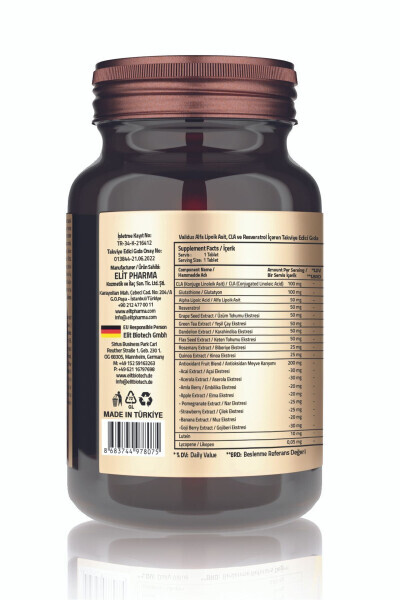 Antioksidant Qo'llab-quvvatlash Alfa Lipoik Kislotasi + CLA + Resveratrol Tabletkalari - VALIDUS (1)