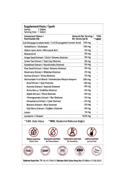 Antioksidant Qo'llab-quvvatlash Alfa Lipoik Kislotasi + CLA + Resveratrol Tabletkalari - 2