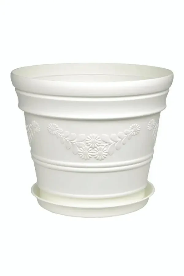 Antique Daisy Patterned White Flower Pot 21 Liters - 4
