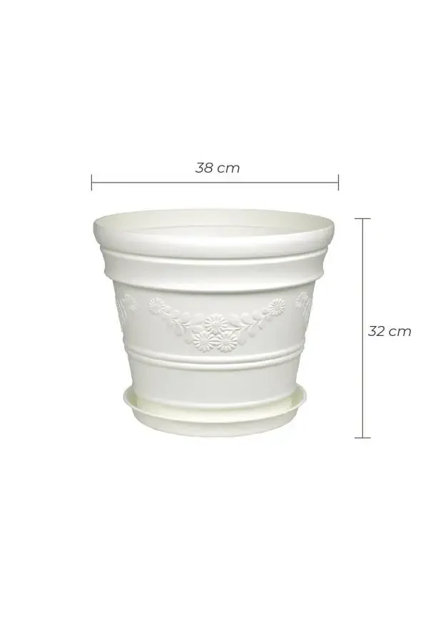Antique Daisy Patterned White Flower Pot 21 Liters - 5