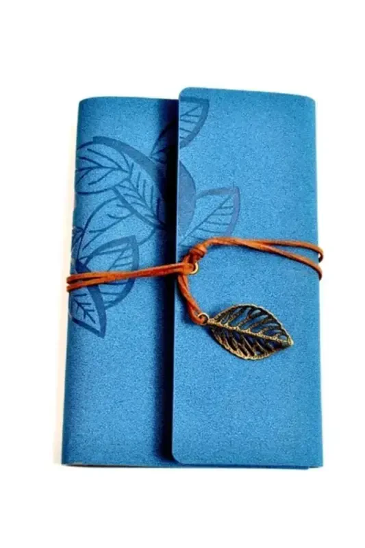 Antiqued Page Leather Covered Journal Diary Notebook-blue - 2
