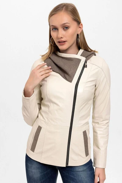 Antonia bej triko kaputli haqiqi teri ayollar paltosi. - 4