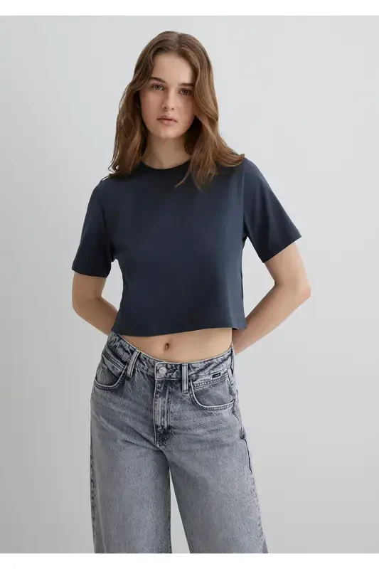 Антрацит Crop Basic Tişört Crop / Kısa Kesim 16130 - 2