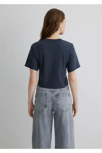 Антрацит Crop Basic Tişört Crop / Kısa Kesim 16130 - 6