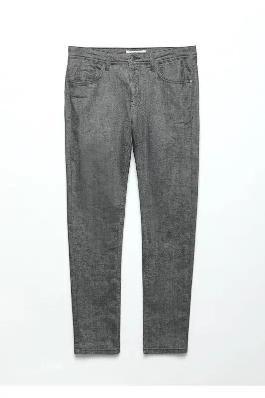 Антрацит рангли тукима Slim Fit Casual пахта аралаш шим - 6