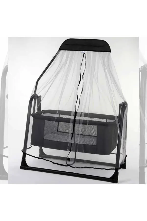 Antracite Cradle with Linen Fabric and Portable Mosquito Net - 2