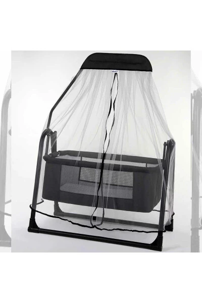 Antracite Cradle with Linen Fabric and Portable Mosquito Net - 3