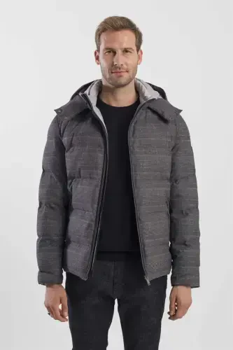 Антрацитовая куртка с капюшоном Comfort Fit из клетчатой шотландки - JAKAMEN (1)