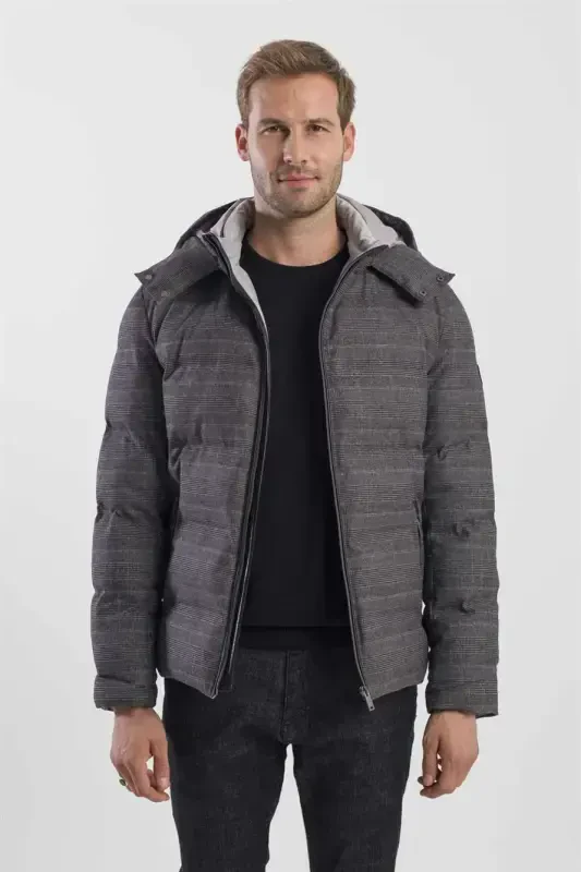 Антрацитовая куртка с капюшоном Comfort Fit из клетчатой шотландки - JAKAMEN