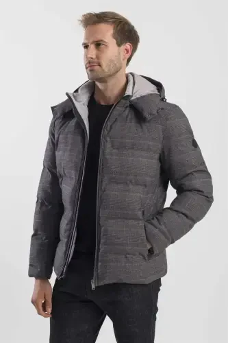 Антрацитовая куртка с капюшоном Comfort Fit из клетчатой шотландки - 3