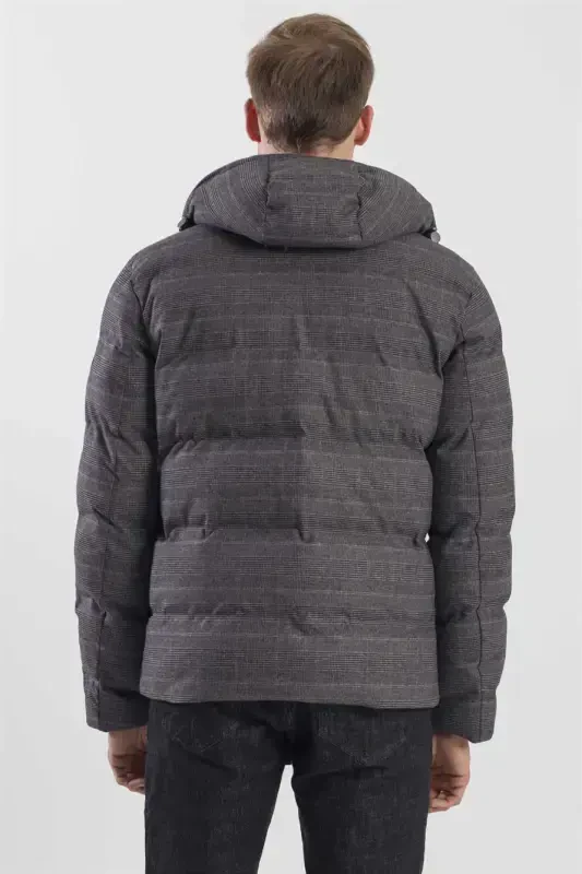 Антрацитовая куртка с капюшоном Comfort Fit из клетчатой шотландки - 4