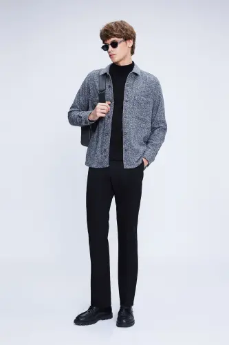 Антрацитовая рубашка-шакет свободного кроя с хлопковым воротником 