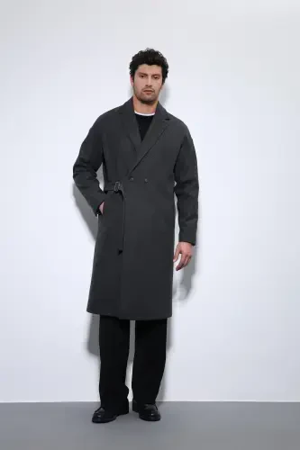 Антрацитовое Мужское Пальто Oversize с Поясом - Антрацит - 3