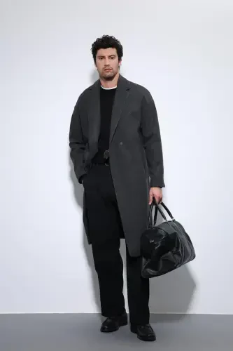 Антрацитовое Мужское Пальто Oversize с Поясом - Антрацит - 6