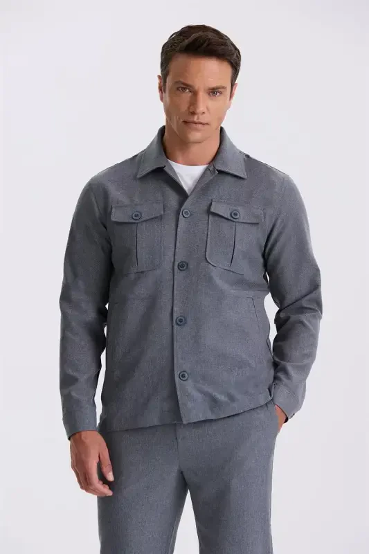 Антрацитовый спортивный костюм Slim Fit с воротником-стойкой на пуговицах - 1