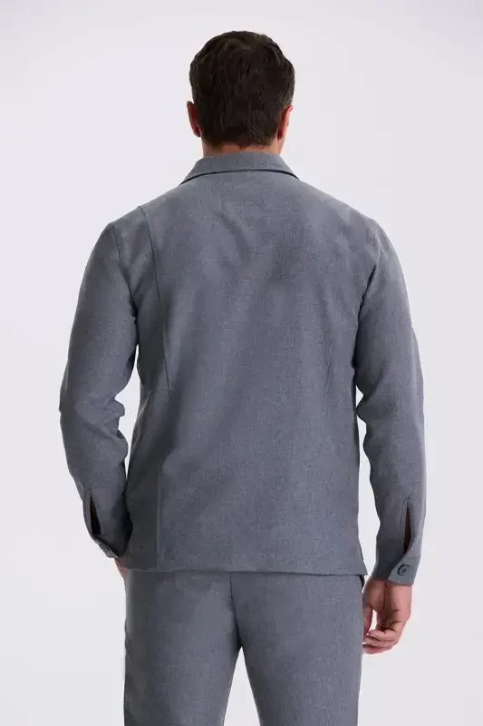 Антрацитовый спортивный костюм Slim Fit с воротником-стойкой на пуговицах - 4