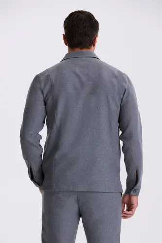 Антрацитовый спортивный костюм Slim Fit с воротником-стойкой на пуговицах - 4