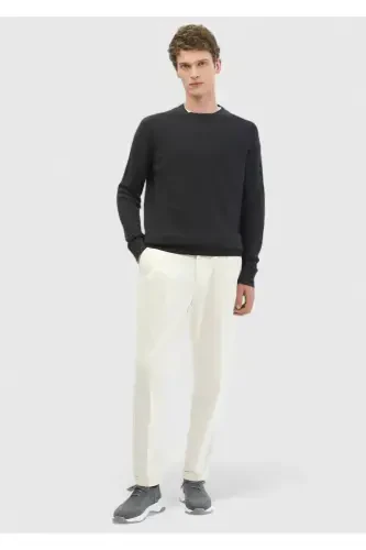 Антрацитовый Трикотаж с Жаккардовым Узором и Круглым Вырезом из Шерстяной Смеси - 2