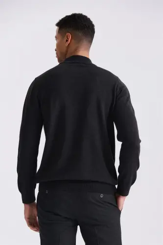 Антрацитовый Трикотажный Свитер Полу-водолазка Slim Fit - 4