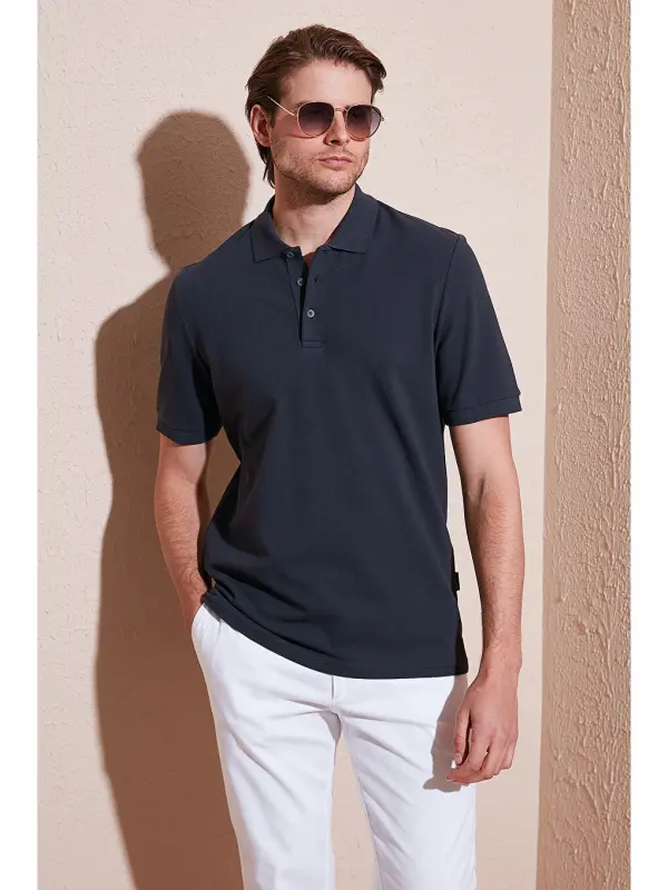Antrasit % 100 Pamuk Regular Fit Düğmeli Erkek Polo Yaka T Shirt 5902127-Antrasit - 3