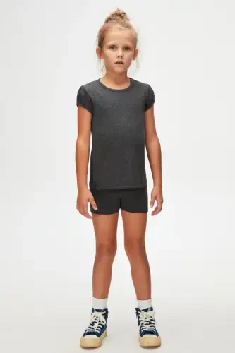 Antrasit Basic Qizlar uchun Nol Yoqa Tarvuz Yengli Futbolka - ASPHALT GRAY - 1