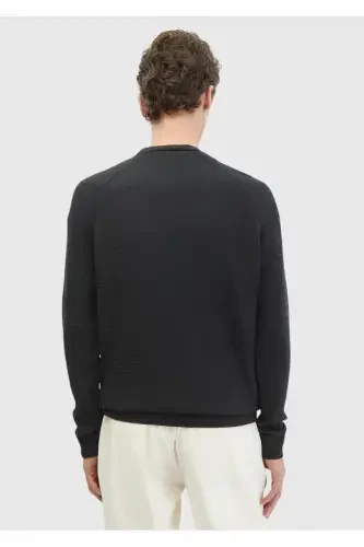 Antrasit Bisiklet Yaka Jakarlı Yün Karışımlı Triko Kazak-Antrasit - 5