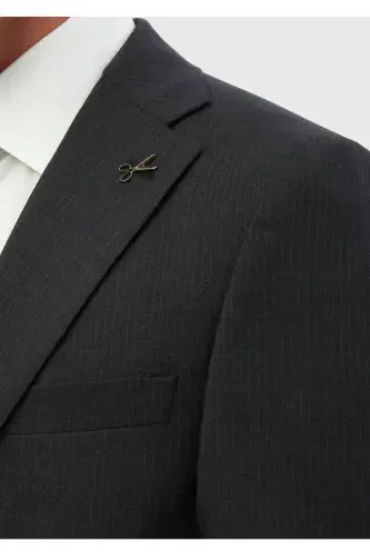 Antrasit chiziqli Thin&taller Slim Fit %100 jun kostyum - 5