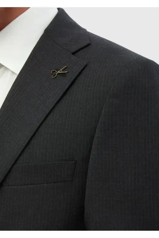 Antrasit chiziqli Thin&taller Slim Fit %100 jun kostyum - 5