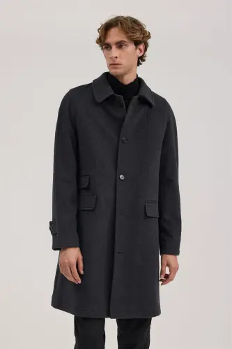 Antrasit Comfort Fit Bebe Yaka Yünlü Kaban - 1