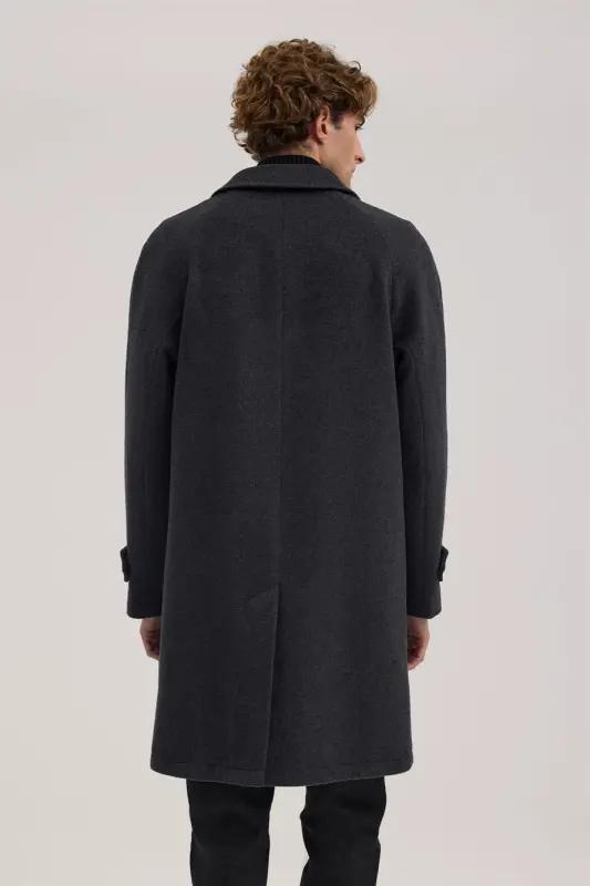 Antrasit Comfort Fit Bebe Yaka Yünlü Kaban - 4