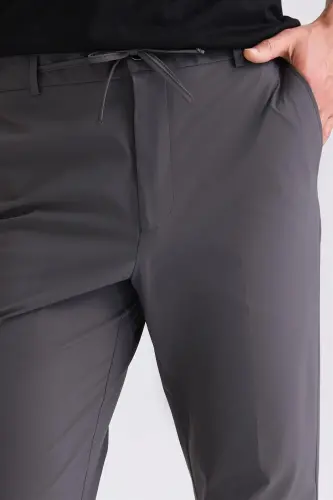 Antrasit Comfort Fit Beli Lastikli Spor Jogger Pantolon - 3