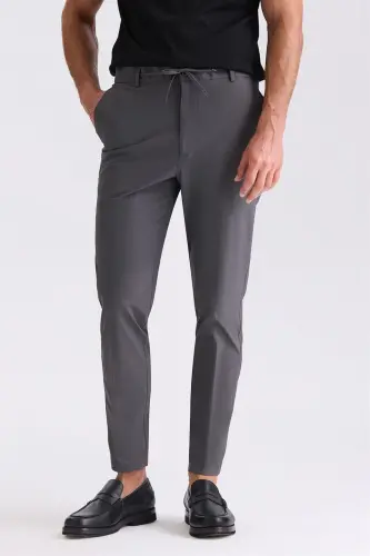 Antrasit Comfort Fit Beli Lastikli Spor Jogger Pantolon - 1