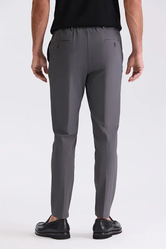 Antrasit Comfort Fit Beli Lastikli Spor Jogger Pantolon - 4
