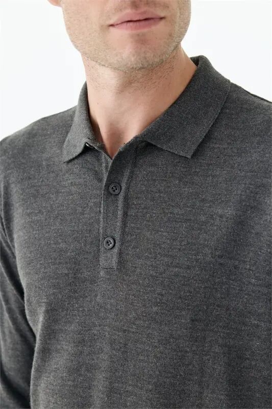 Antrasit Comfort Fit Polo Yaka Yünlü Triko - 3