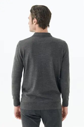 Antrasit Comfort Fit Polo Yaka Yünlü Triko - 4