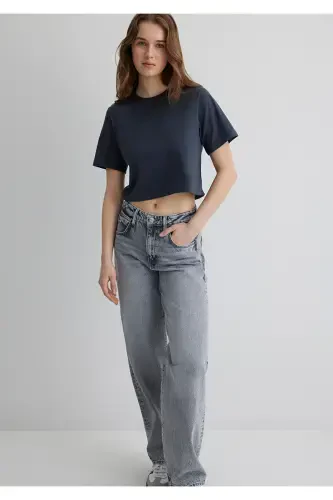 Antrasit Crop Basic Tişört Crop / Kısa Kesim 1613072-70763-Antrasit - 3