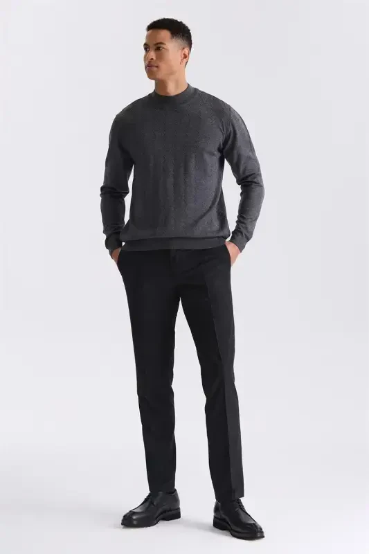 Antrasıt Classic Fit Desenli Yarım Balıkçı Yaka Triko Kazak - 2