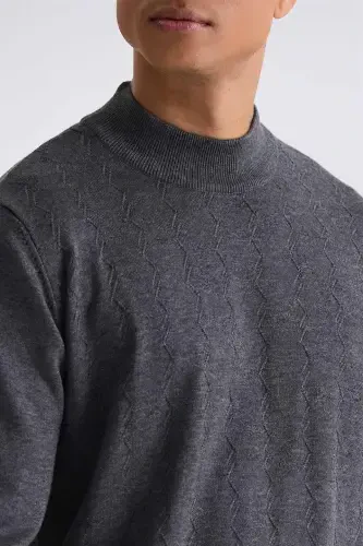 Antrasıt Classic Fit Desenli Yarım Balıkçı Yaka Triko Kazak - 3